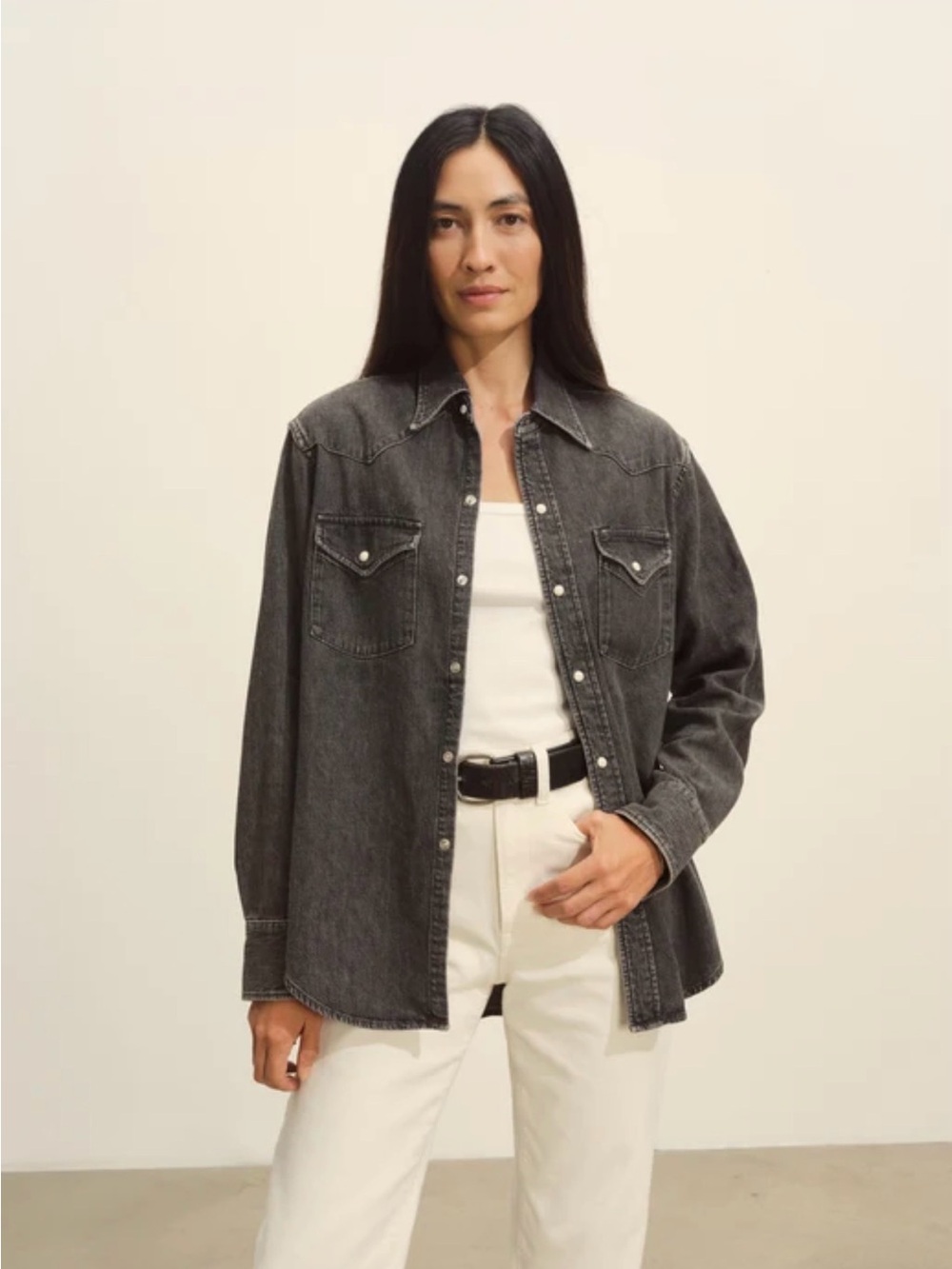Womens Grey Denim Chambray Shirt